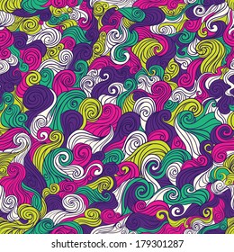 Seamless vector wavy background. Curly endless texture. Tiling background with swirls.