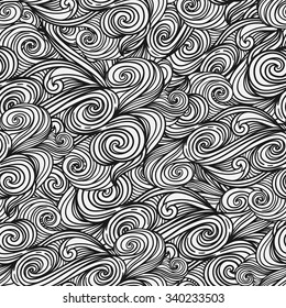 Seamless vector wavy background. Curly endless texture. Tiling background with swirls.