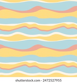 Seamless vector wavy stripes, in beachy summer colours, irregular stripes, wavy lines great for stationaries, gift wraps, backgrounds, social media, sales marketing, happy, cheerful, positive vibes