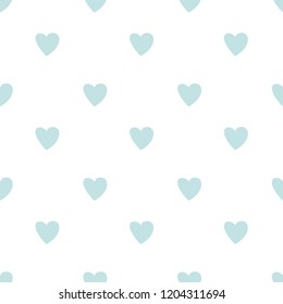 Seamless vector white background with repeating blue vector cartoon hearts.