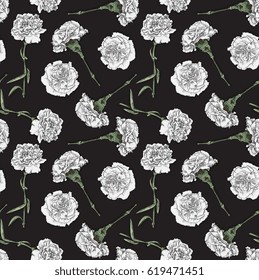 Seamless Vector White Carnations Pattern