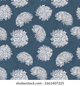 Seamless Vector White Chrysanthemums Pattern