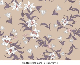 seamless vector white flower pattern on brown background 