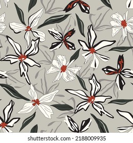 seamless vector  white flower pattern on grey background