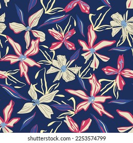 seamless vector white flower pattern on navy background stock