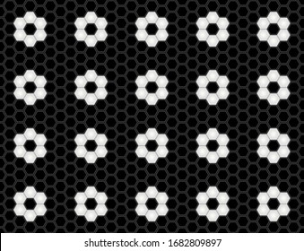 Seamless vector. White flowers on a dark honeycomb mosaic. Flowers pattern.