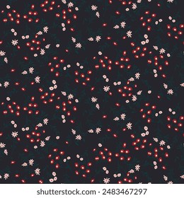 seamless vector white flowers pattern on black background