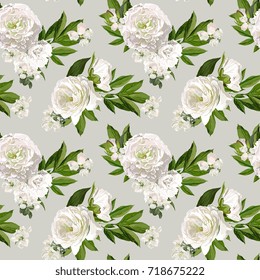 Seamless Vector White Peonies Pattern