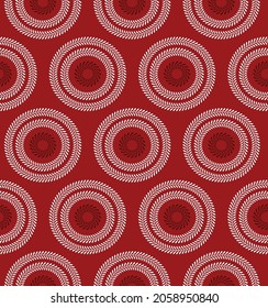 seamless vector white and red circle leaves pattern on red background