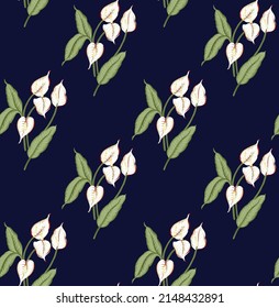 seamless vector white and red flowers pattern on navy background