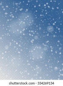 Seamless Vector White Snowfall Effect On Blue Transparent Background