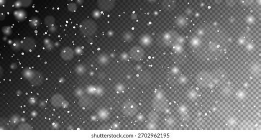 Efecto de luz de nevada blanca de Vector sin costuras sobre fondo transparente negro. Superposición semitransparente especial para el diseño invernal, papel de embalaje o Navidades de relleno de página