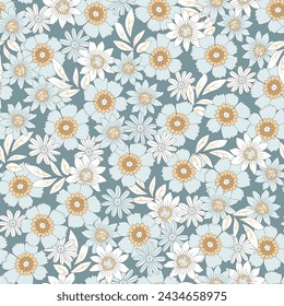 Seamless vector wildflower floral pattern, spring-summer backdrop. Hand drawn surface pattern design with flowers in garden.