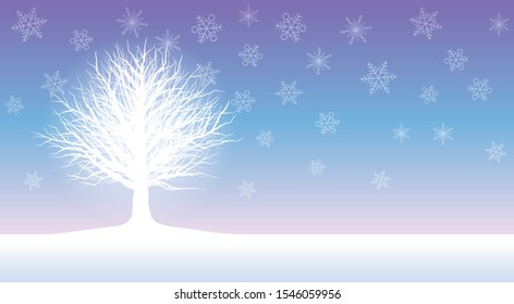 Seamless vector winter field with a rimed tree. Horizontally repeatable. 