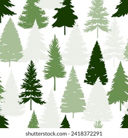 Seamless vector winter forest pattern. Christmas background. Green trees