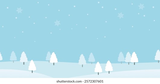 Seamless Vector Winter Landscape Flat-Style Illustration. Horizontally Repeatable.