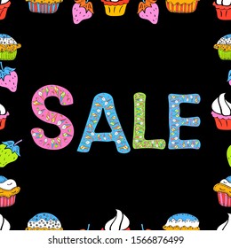 Seamless. Vector. Winter sale banner design, special offer for online shopping. Illustration in blue, black and pink colors.