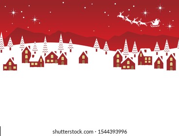 Seamless vector winter townscape illustration with text space. Horizontally repeatable.