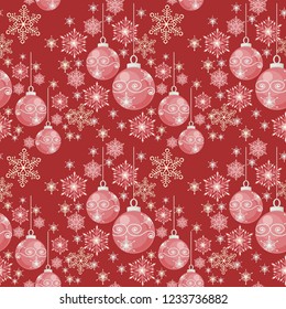 Seamless vector of xmas balls and snowflake in pink, white and black tone for artworking in any media in seasons greeting such as new year and christmas festival, happiness moment in special festival