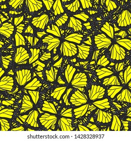 Seamless vector yellow butterfly pattern/ Background for design, banner, wrapping, textile, fabric.