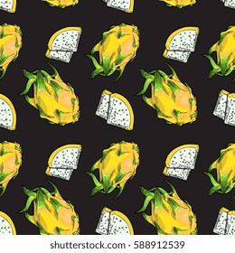 Seamless Vector Yellow Dragon Fruit Pattern