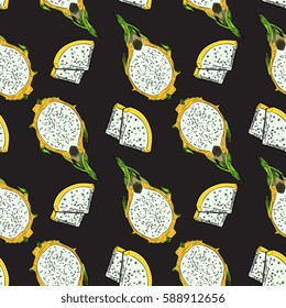 Seamless Vector Yellow Dragon Fruit Pattern