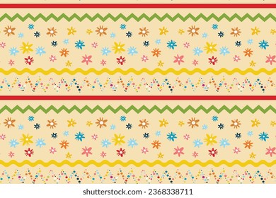 Seamless vector yellow isolated pattern flowers wavy parallel dotted lines Perfect summer spring print children's fabrics Bed linen Wrapping paper Typography design Tablecloths Scrapbooking Cardmaking