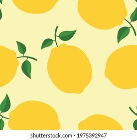 seamless vector yellow lemon pattern on the light yellow background