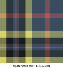 Seamless vector yellow multicolor tartan pattern. Plaid background. For design, fabric, textile, wrapping, cover etc.