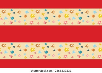 Seamless vector yellow pattern abstract colorful flowers red paralel lines Perfect summer spring print children's fabrics Bed linen Wrapping paper Typography design Tablecloths Scrapbooking Cardmaking