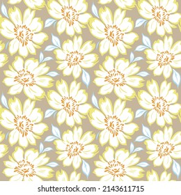 seamless vector yellow white flower Pattern on brown background 