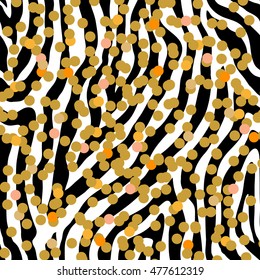 Seamless vector zebra pattern with abstract golden print. Ethnic textile collection.