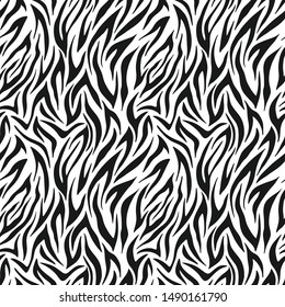 Seamless vector zebra pattern. Black and white animal background for fabric, textile, design, wallpaper. 10 eps zebra skin pattern.