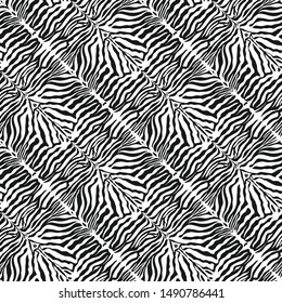 Seamless vector zebra skin pattern. 10 eps animal print for fabric, textile, design, cover, wrapping. Black and white stripes background.