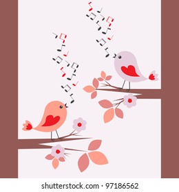 Seamless vector.Cute birds singing