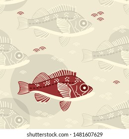 seamless vectorpastel pattern with hand drawn red fish