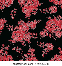Seamless vector--Red abstract flowers pattern