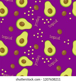 Seamless vegan cute avocado fruit pattern  vector