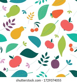 seamless Vegan funny Background with fruits and greenery