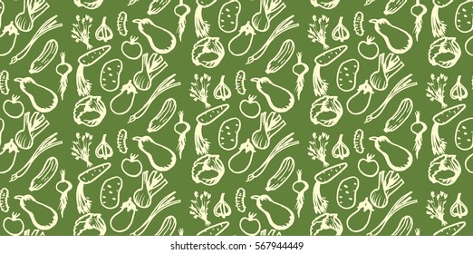 Seamless Vegetable Organic Farm Healthy Food Assortment Pattern Green Background