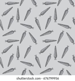 Seamless vegetable pattern. Background in small gray-white carrots on a gray background for textiles, fabric, cotton fabric, cover, wallpaper, stamp, gift wrap, postcard, scrapbooking.