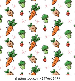 Seamless vegetable pattern, cartton vegetables.