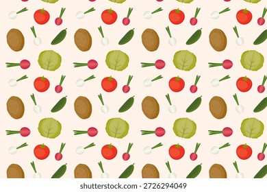 Patrón vegetal inconsútil, ilustración linda de la comida, muestra disponible en el panel de las muestras, fondo de la cocina que se repite