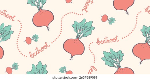 A seamless vegetable pattern in doodle hand-drawn style, featuring various veggies. Perfect for digital backgrounds, packaging, wrapping paper, textiles, kitchen decor, and wallpaper designs.