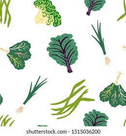 Seamless vegetable pattern with vegetable elements. Creative vegetable texture for fabric, wrapping, textile, wallpaper, apparel. Vector illustration