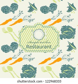 Seamless vegetable pattern with label in vector