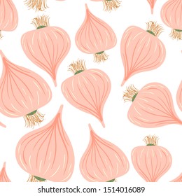 Seamless vegetable pattern with pink onions. Creative vegetable texture for fabric, wrapping, textile, wallpaper, apparel. Vector illustration