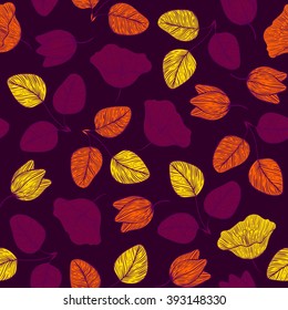 Seamless vegetable pattern with a shamrock, and flower branch 
