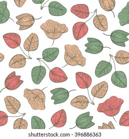 Seamless vegetable pattern with a shamrock and flower branch 