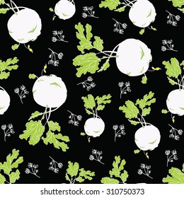 Seamless vegetable vector pattern with rutabaga and dill
